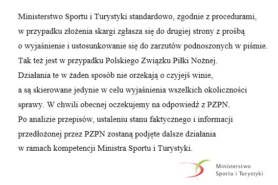 Komunikat Ministerstwa Sportu. Fot. Twitter