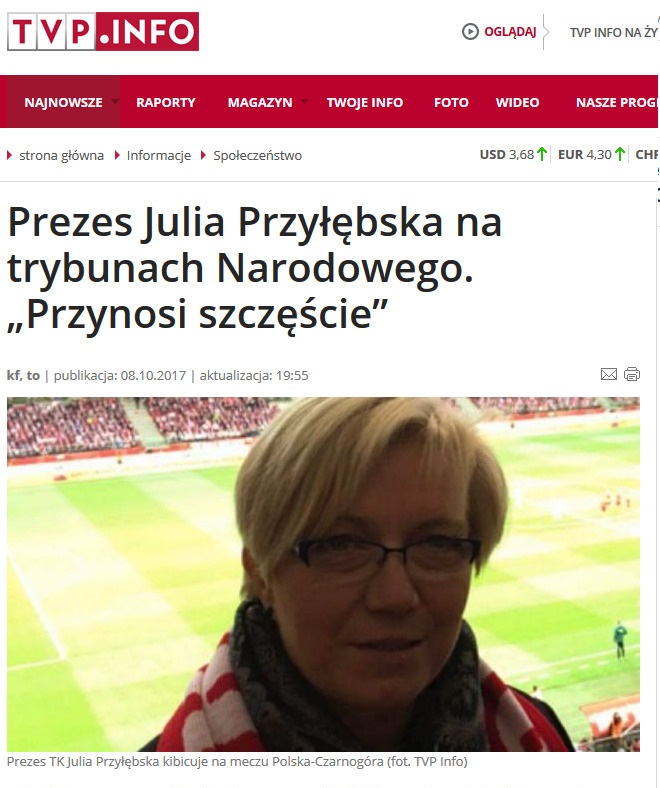 Internet kpi z wpisu TVP Info "Prezes Julia Przyłębska na trybunach Narodowego. Przynosi szczęście" #StopDopalaczom