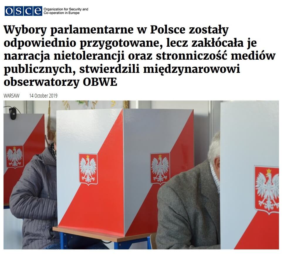 OBWE: Wybory w Polsce zaburzone przez stronniczość mediówu publicznych