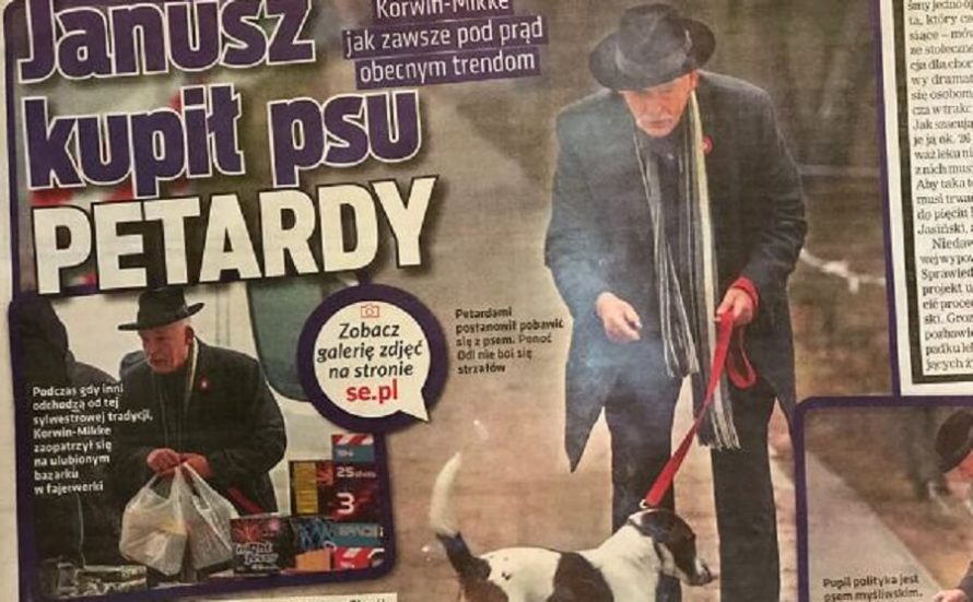 Janusz Korwin-Mikke bawił się petardami ze swoim psem Odim (Super Express)